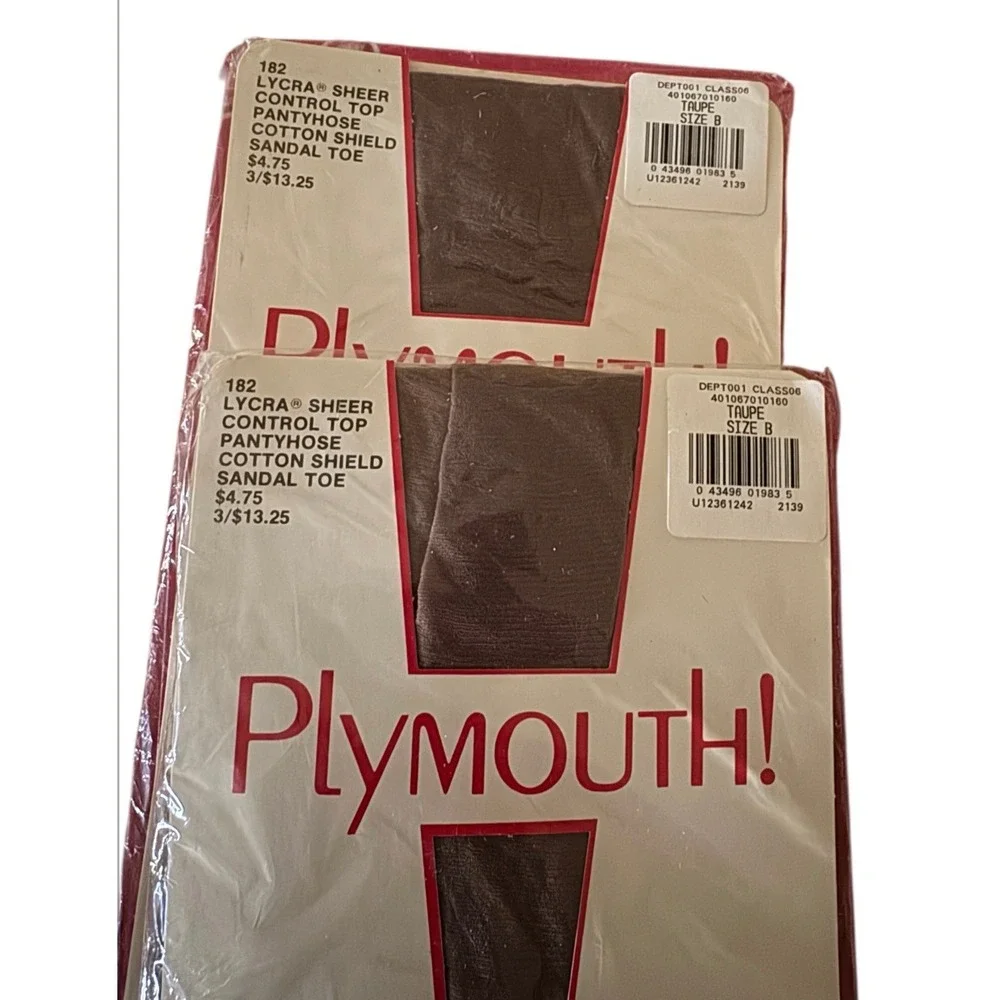 NWT‎ Plymouth Lycra Sheer Control Top Pantyhose Size B Two Taupe and One Grey